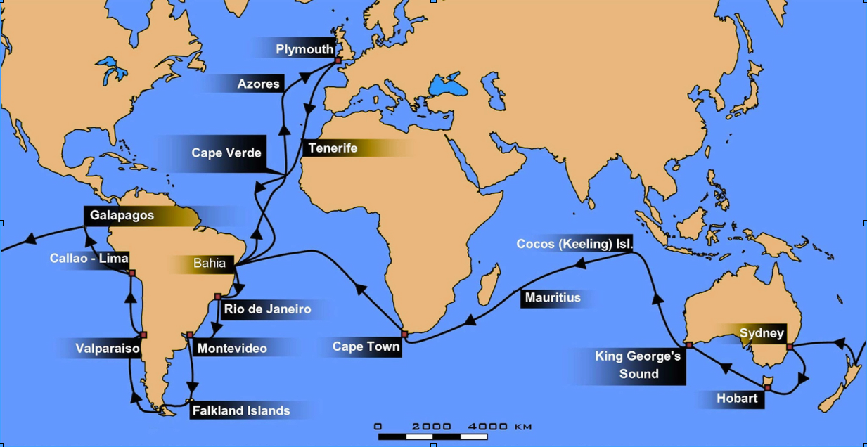 Map of HMS Beagle Voyage